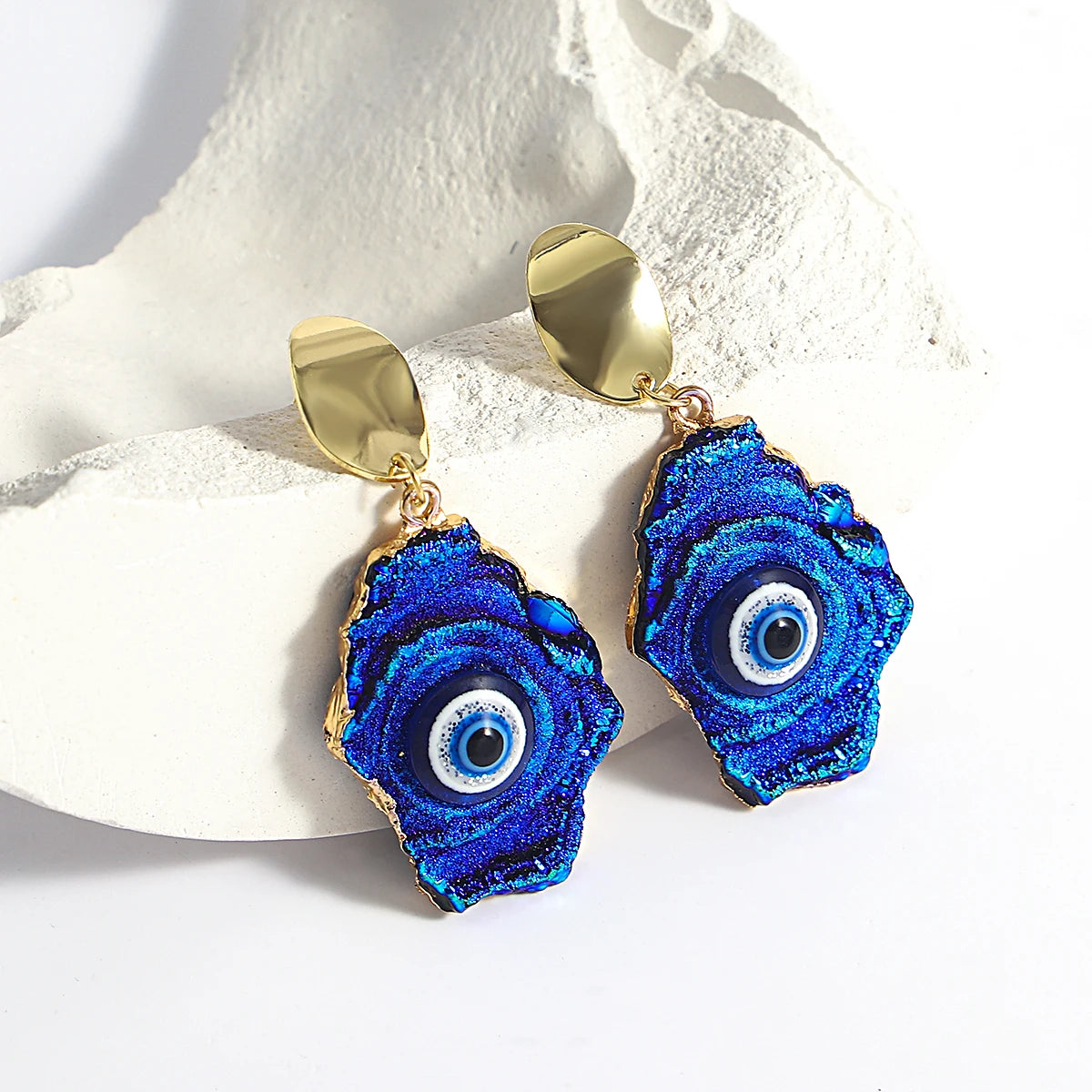 Volcanic Rock Abstract Drop Earrings, Starry Night Boho Jewelry