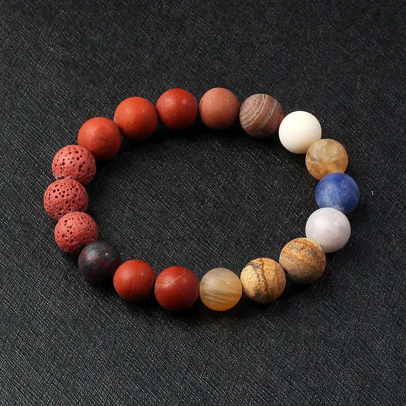 Nine Planets Solar System Beaded Bracelet, Natural Stone Galaxy Cosmic Talisman