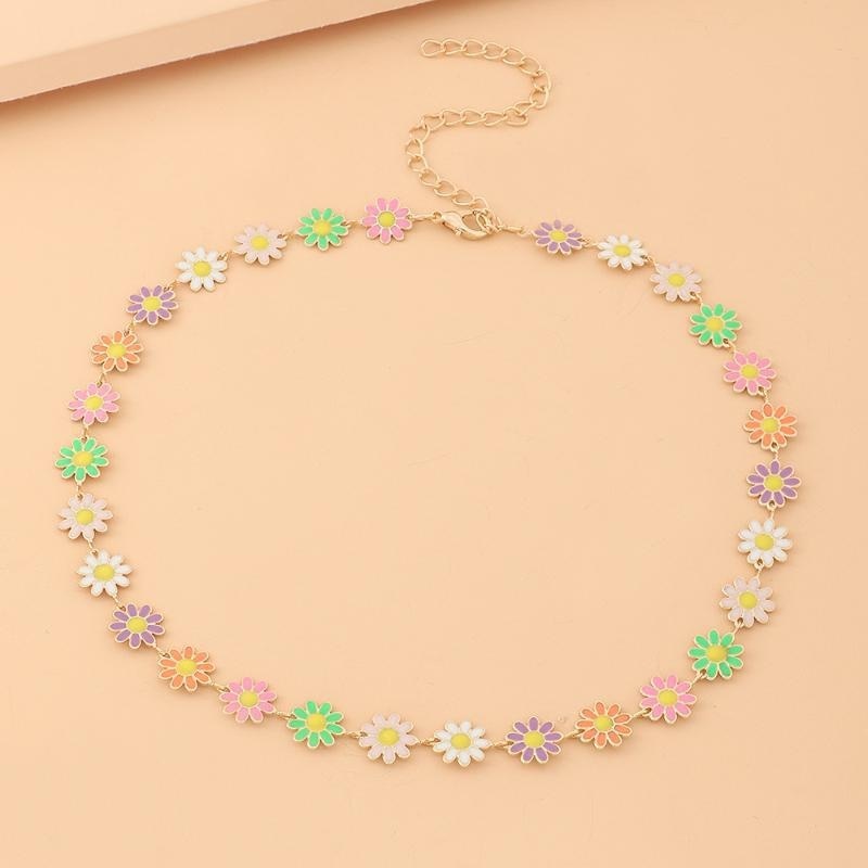 Fashion Sunflower Daisy Necklace for Women Multicolor Clavicle Chain Choker Necklace Wedding Party Bohemian Neck Chain Jewelry