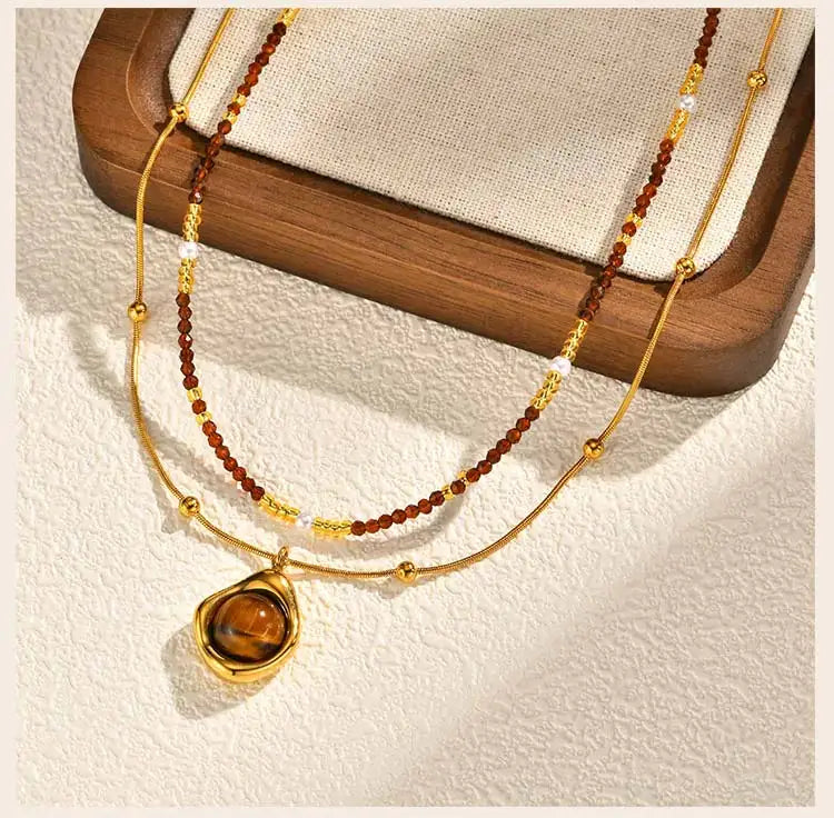 Beaded Choker Necklace for Women, 18K Gold Plated Boho Colorful Natural Stone Beads Chain Necklace stackable Handmade Jewelry - Charlie Dolly