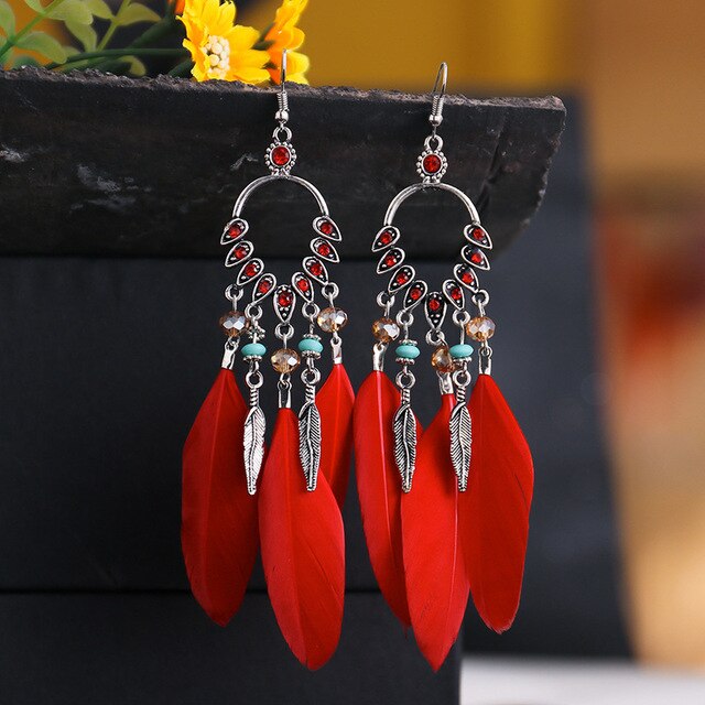 Vintage Bohemian Ethnic Style Earrings Long Rice Bead Tassel Earrings FOR WOMEN Alloy Dripping Oil Long Tassel Earrings - Charlie Dolly