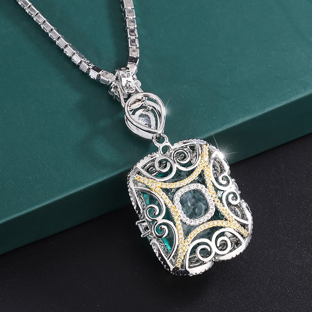 Luxury Vintage 20*23mm Emerald Pendant Tennis Chain Necklace for Women Lab Diamond Cocktail Party Fine Jewelry Accessories Gift