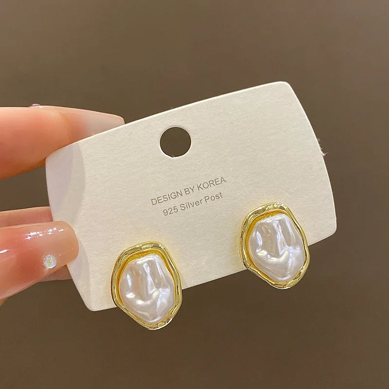 Irregular Pearl Gold Side Stud Earrings Jewelry