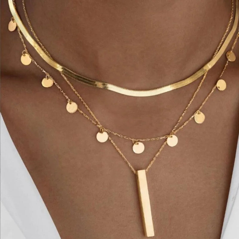 Coin Lock Pendant Layered Necklace Set Jewelry