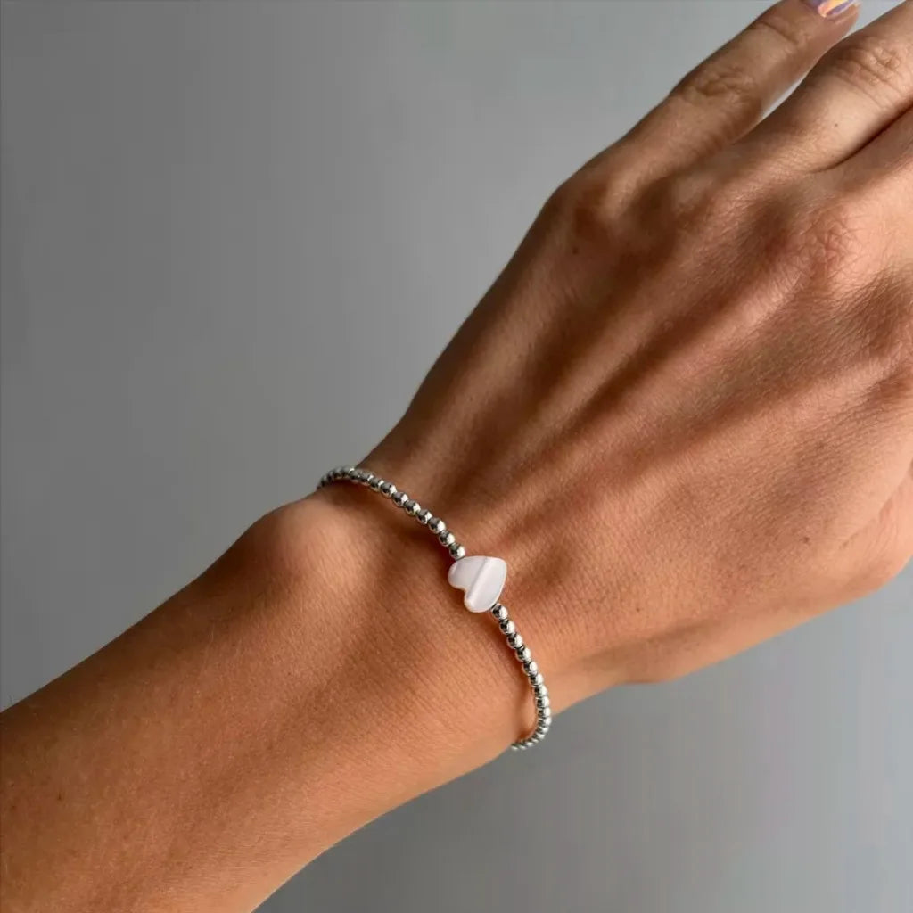 Heart Shell CCB Bead Pendant Boho Bracelet