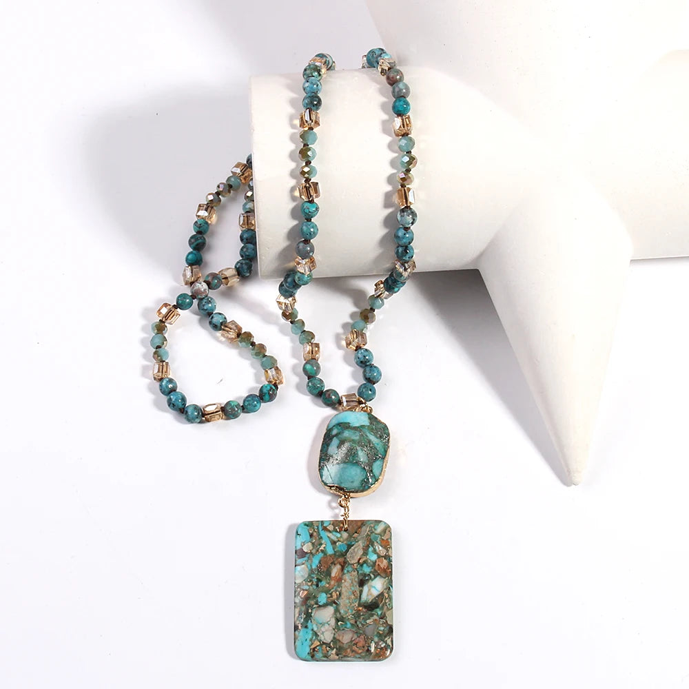 RH Fashion Bohemian Jewelry Natural Stones Crystal Stone Knotted Semi Precious Stone Boho Multi Pendant Necklace Women Gift - Charlie Dolly