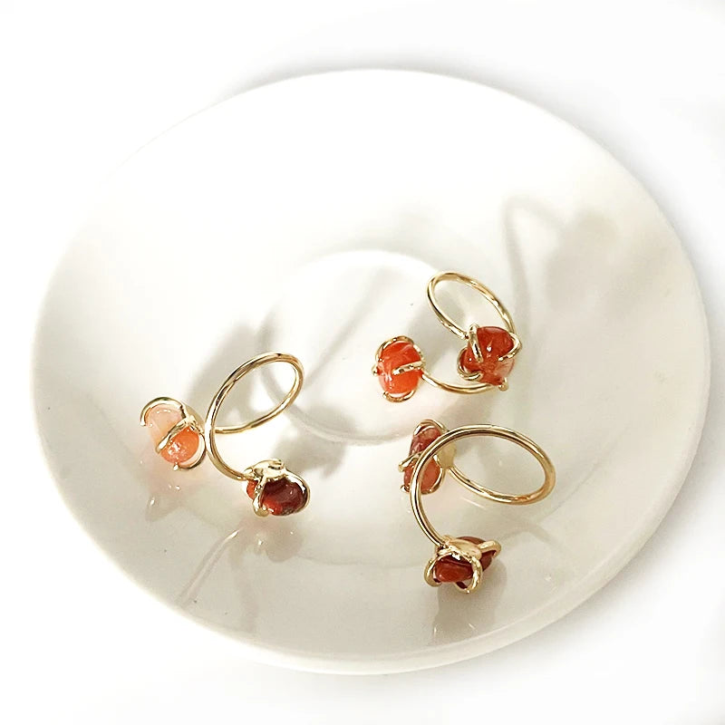 Irregular Red Agate Open Ring for Women Girls Claw Setting Gold-color Boho Rough Natural Stone Finger Jewelry Resizable - Charlie Dolly
