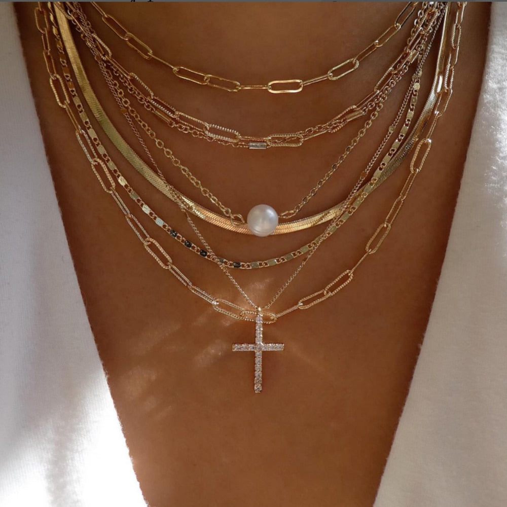 bls-miracle Bohemia Gold Color Multiple Styles Necklace For Women Multi-Layer Crystal Pendant Necklaces Set Jewelry Gifts