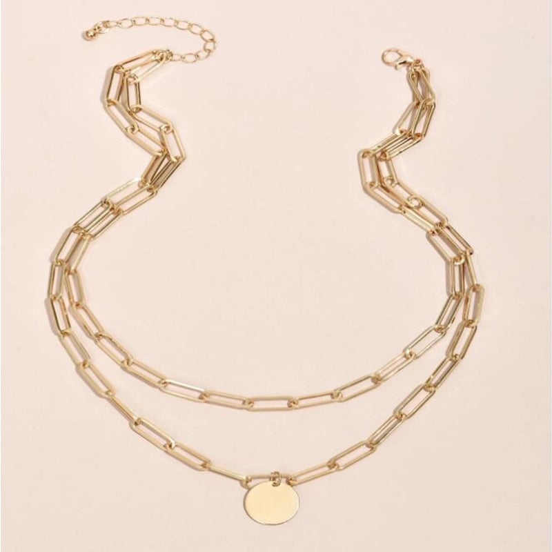 Vintage Round Charm Layered Necklace Women's Jewelry Layered Accessories for Girls Clothing Aesthetic Gifts Fashion Pendant 2022