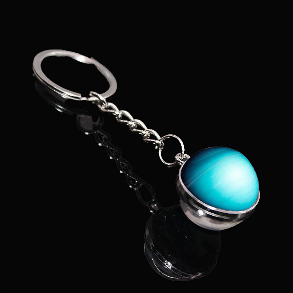 Glow In The Dark Solar System Galaxy Planet Keychain Jupter Moon Earth Mars Sun Nebula Double Side Glass Ball Key Chain Pendant