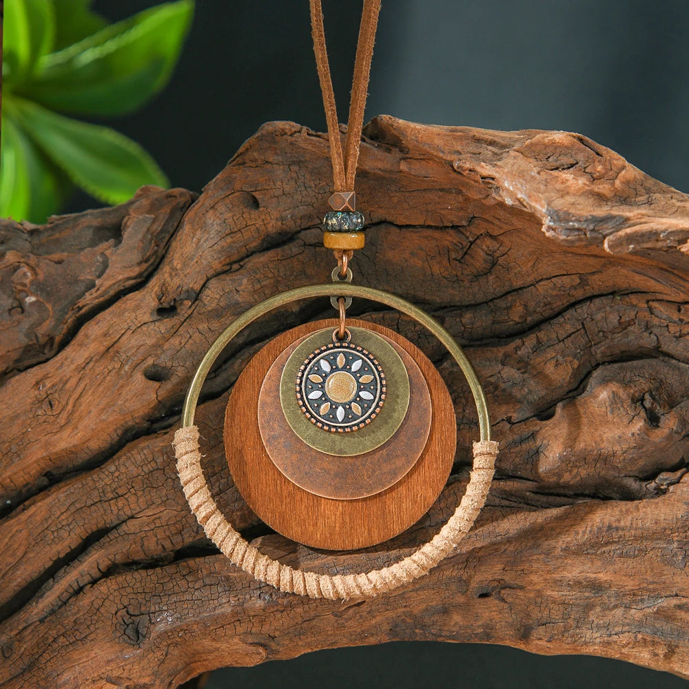 Large Circle Pendant Layered Sweater Chain Necklace Jewelry