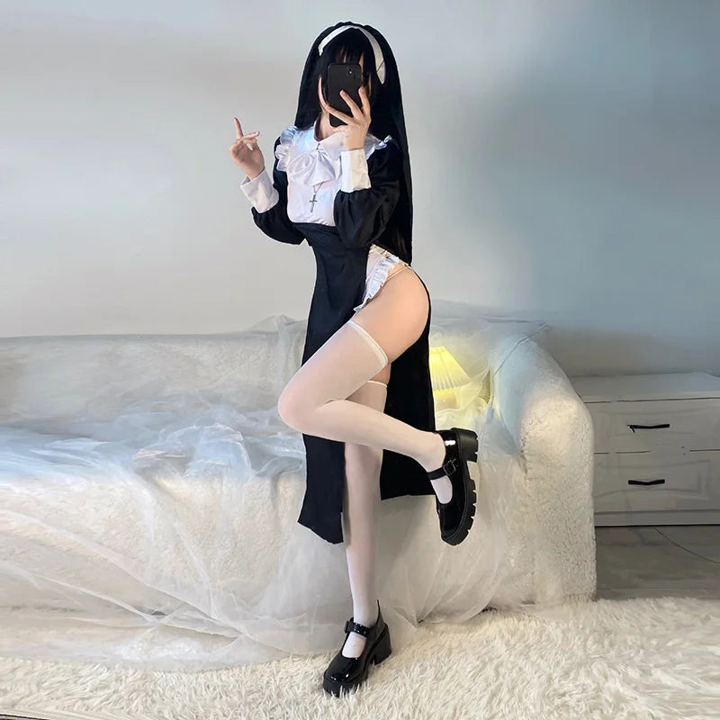 Cute Women Anime Nun Costume Cosplay Shows Outfit Sexy Ladies Halloween Performance Fancy Dress Up Sister Cos Uniform - Charlie Dolly