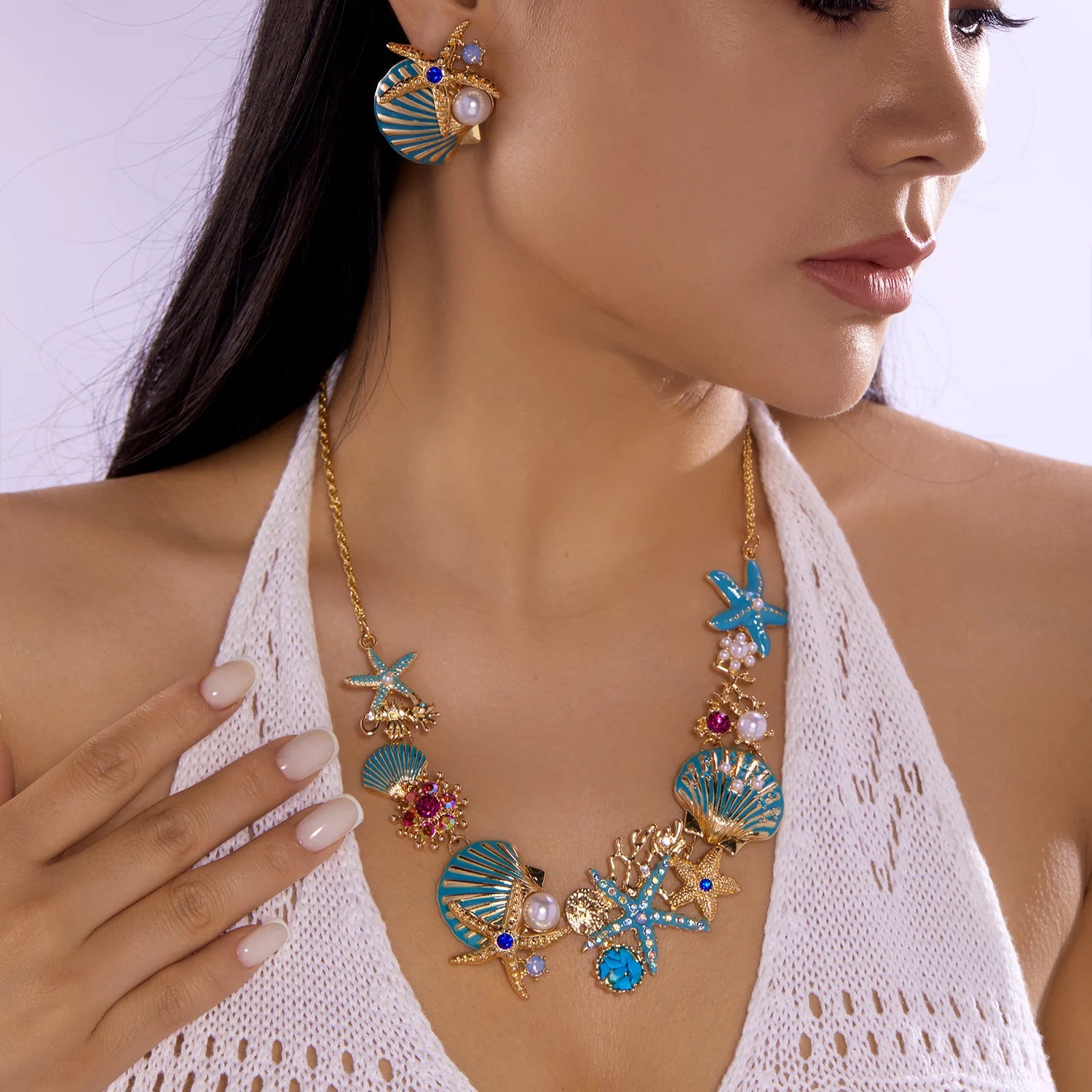 Exaggerated Coral, Starfish and Scallop Ocean Necklace, Bracelet or Earring