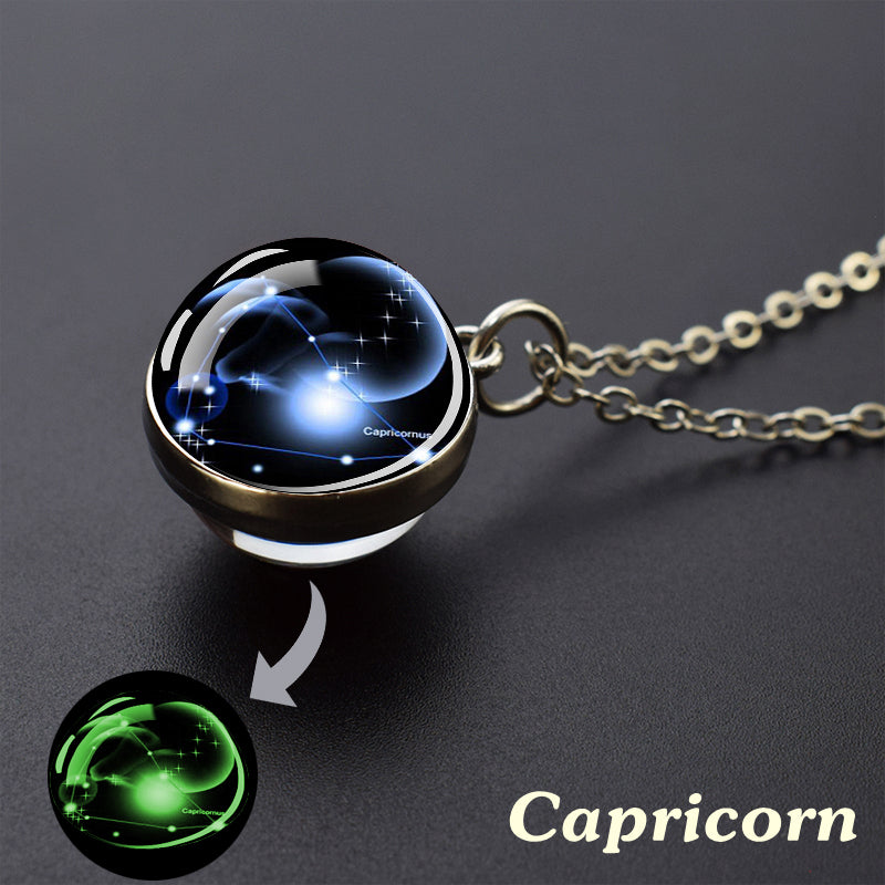 Zodiac Constellation Glow-in-the-Dark Pendant Necklace, Luminous Astrology Talisman