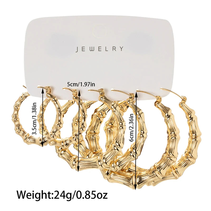 Bamboo Joint Large Circle Hoop Earrings Set Jewelry