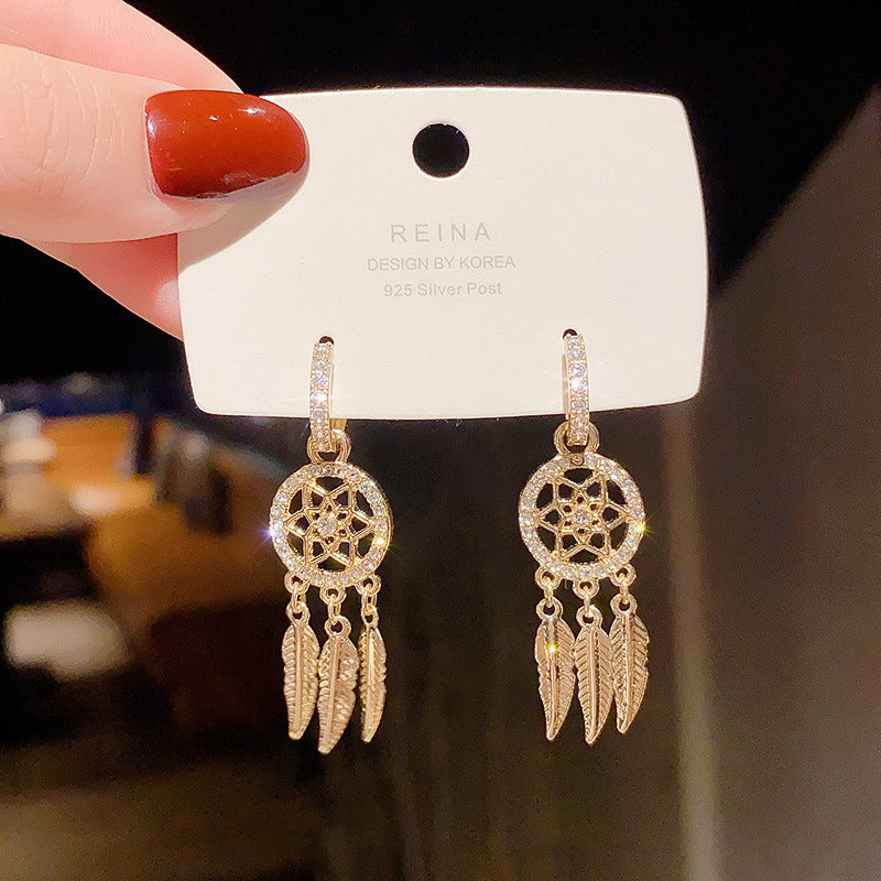 Dream Catcher Feather Tassel Drop Earrings Jewelry