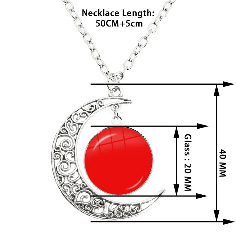 Lunar Phase Glass Dome Pendant Necklace, Full Moon & Eclipse Talisman