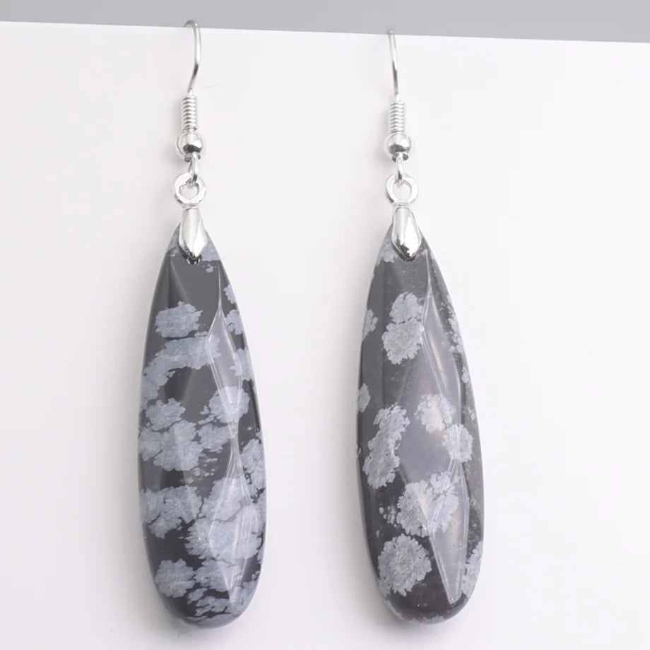 Silver Plated Long Water Drop Section Lapis Lazuli Pink Quartz Stone Hook Drop Earrings Elegant Women's Earring Fashion Jewelry - Charlie Dolly