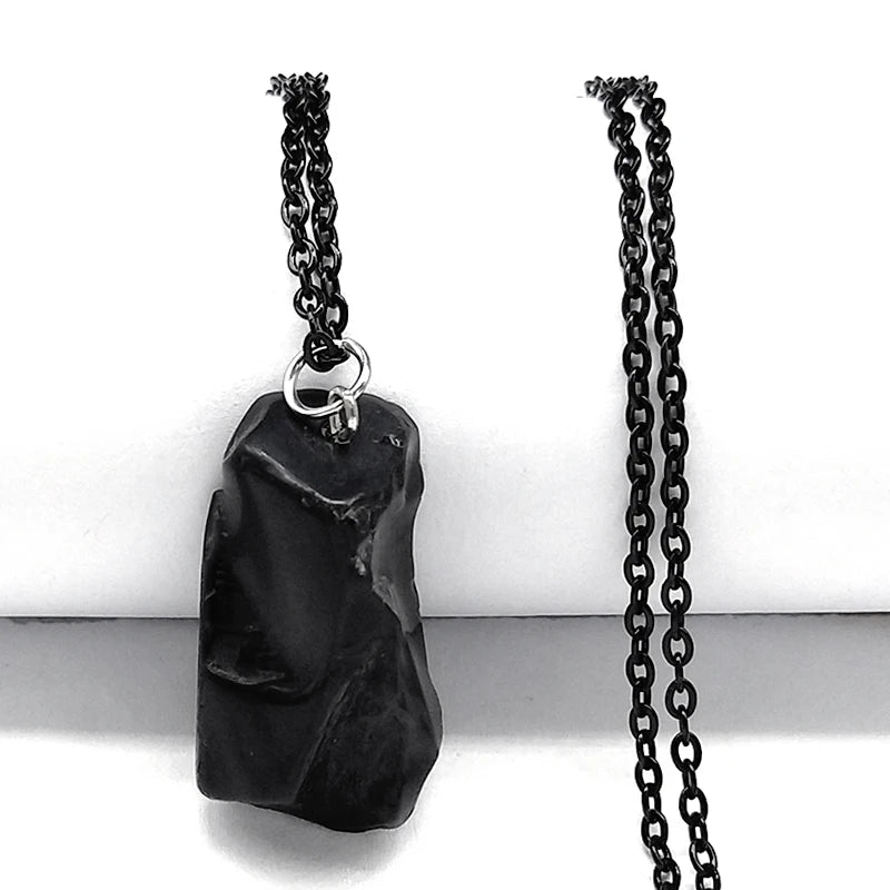 Black Obsidian Irregular Natural Stone Necklace Boho Stainless Steel Black Sweater Chain Fashion Necklaces Lucky Jewelry NDD16 - Charlie Dolly