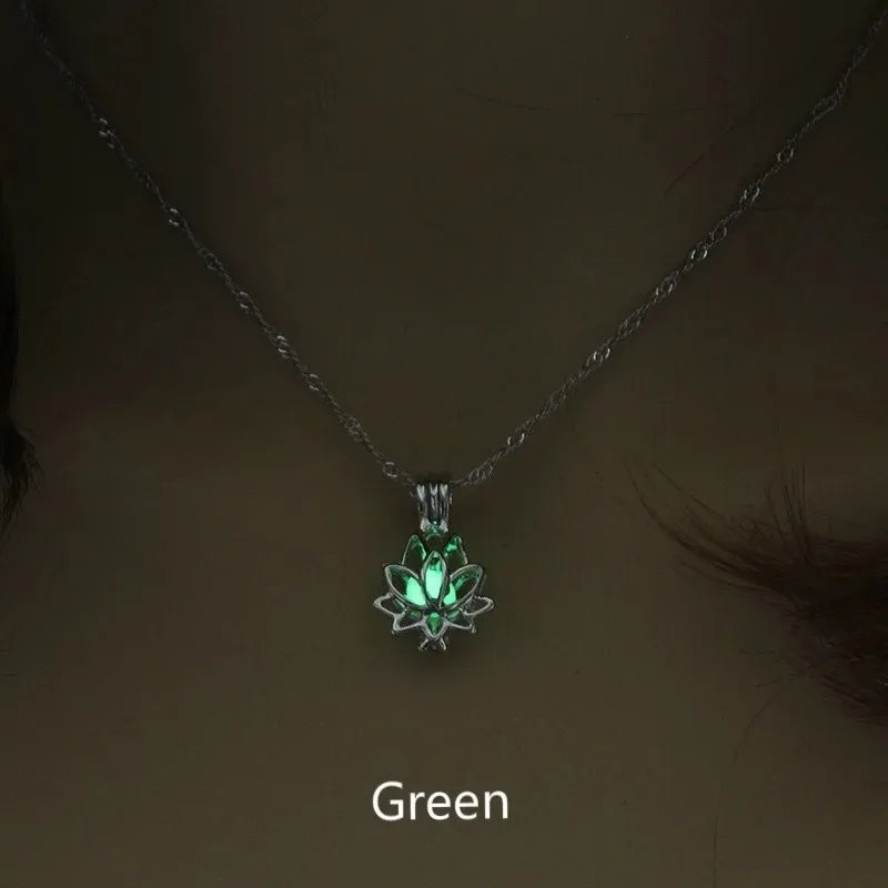 Glow-in-the-Dark Moon Lotus Pendant, Luminous Spiritual Talisman