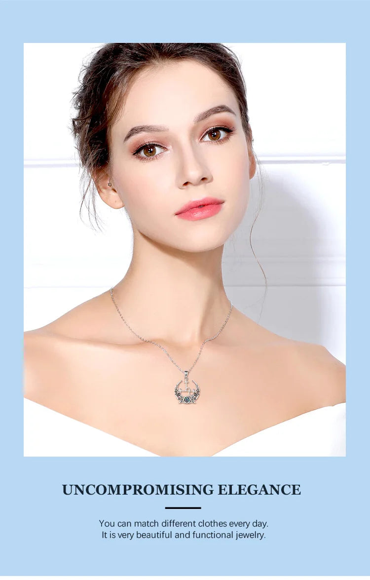S925 Sterling Silver Lilith Moon & Opal Pendant Necklace, Triple Moon Goddess Amulet