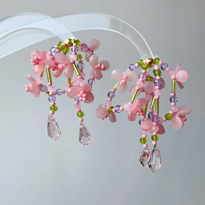 Floral Tassel Long Statement Earrings Jewelry