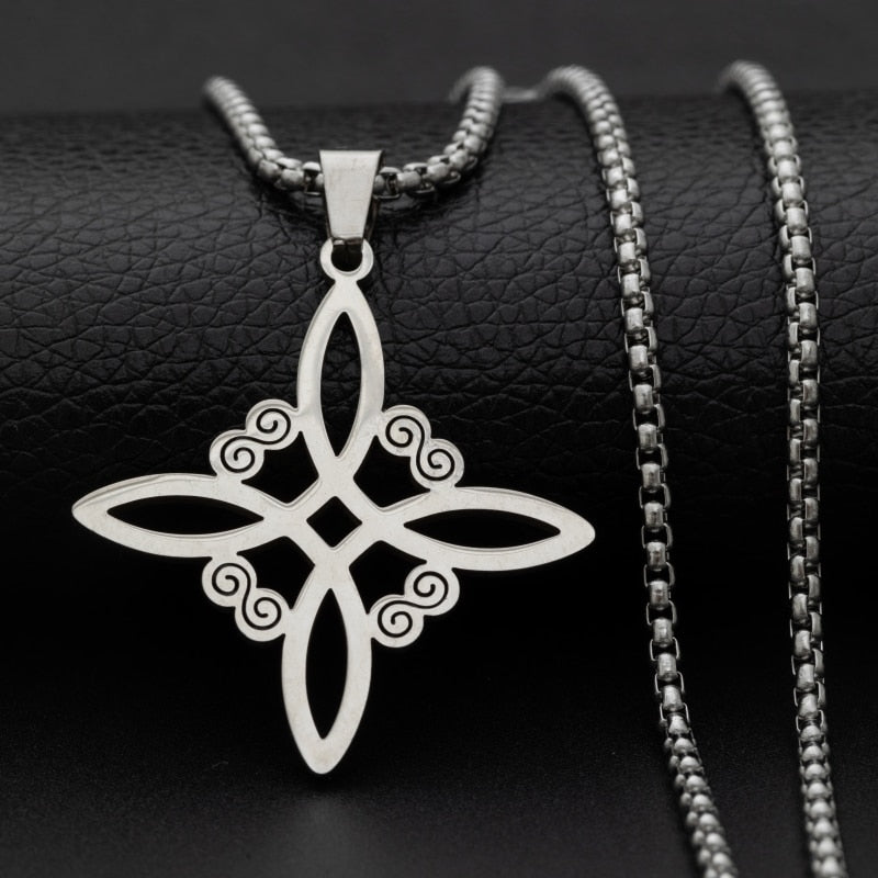 Silver Color Witch Knot Necklace for Women Stainless Steel Choker Necklaces Vintage Amulet Protection Supernatural Jewelry Sets