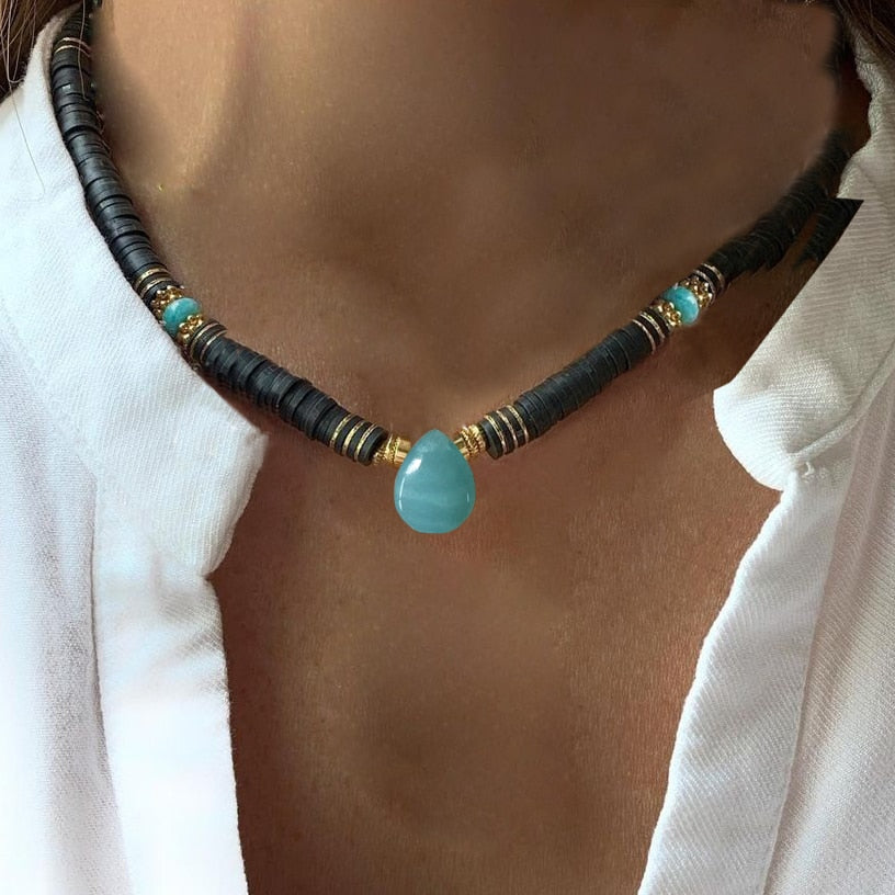 Natural Freshwater Pearl Necklace Boho Multilayer Matching Fashion Jewelry crystal Stone Women