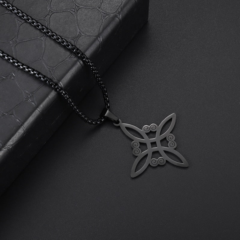Silver Color Witch Knot Necklace for Women Stainless Steel Choker Necklaces Vintage Amulet Protection Supernatural Jewelry Sets