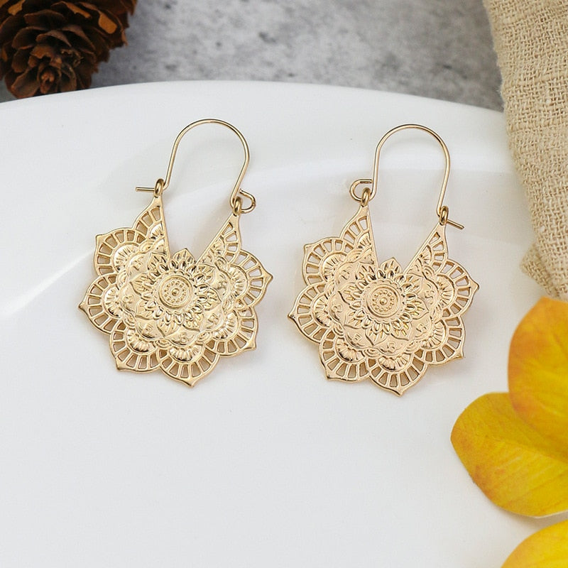 Exknl Fashion Vintage Drop Earrings For Women Alloy Crystal Ethnic Beads Boho Flower Earrings Colorful Dangle Earrings Jewelry