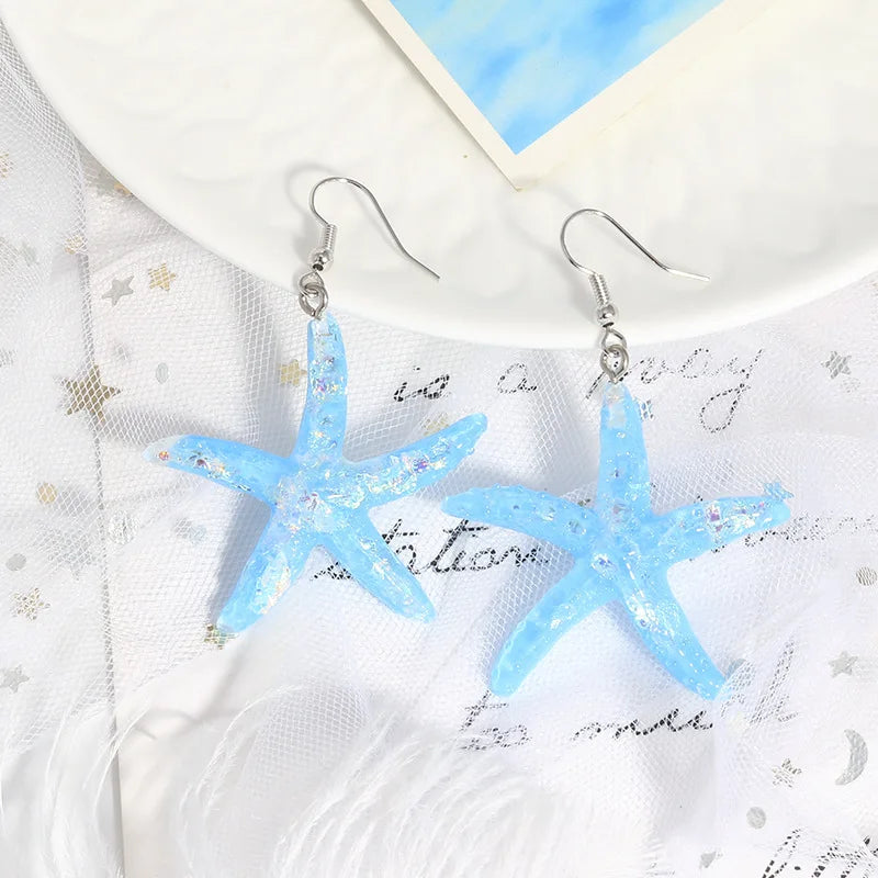 White Blue Starfish Rope Chain Layered Necklace Jewelry