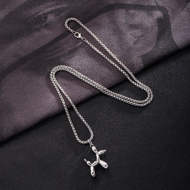 Cute Creative Lucky Balloon Puppy Pendant Necklace Men and Women's Personality Stainless Steel Punk Necklace Charm Jewelry