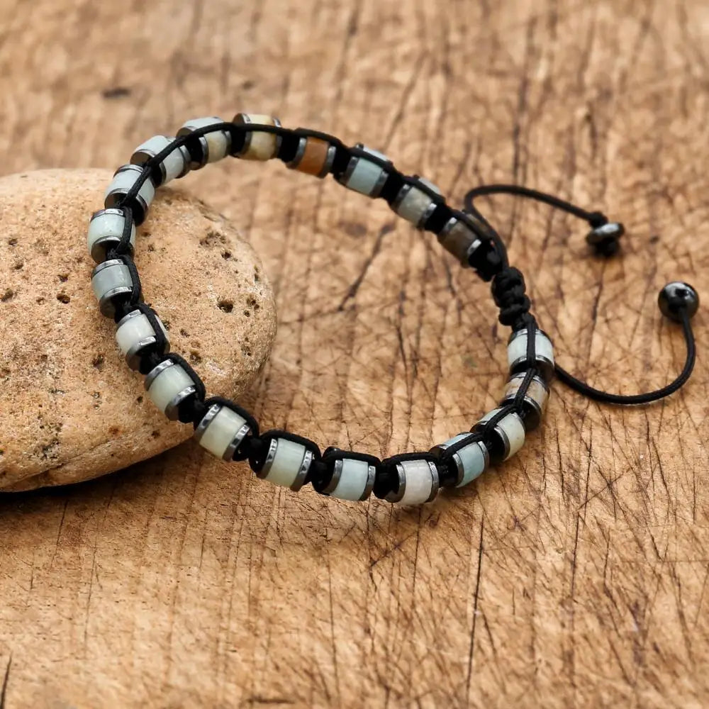 3*6mm Natural Amazonite Stone Hematite Beads Braided Bracelet Handmade Woven Boho Yoga Charm Bracelet Couple Men Jewelry - Charlie Dolly