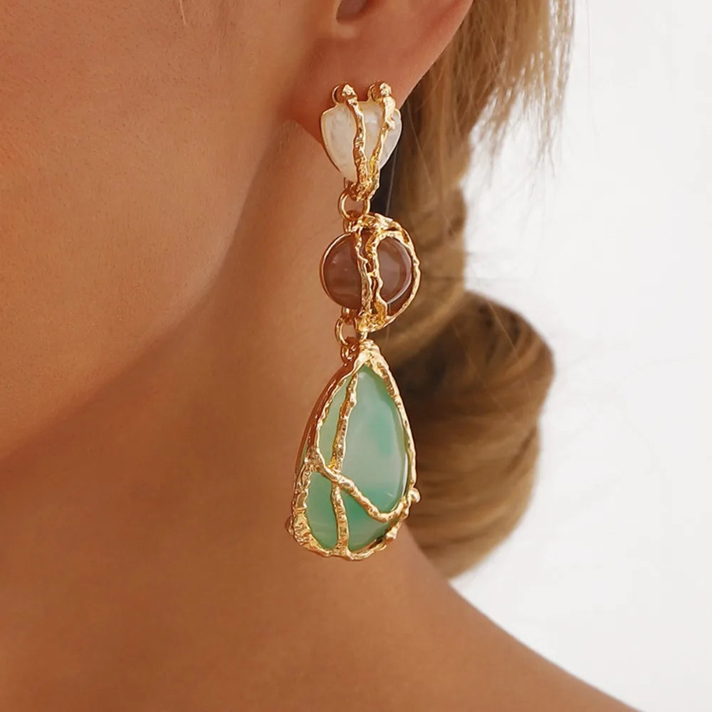 Natural Resin Crystal Drop Earrings