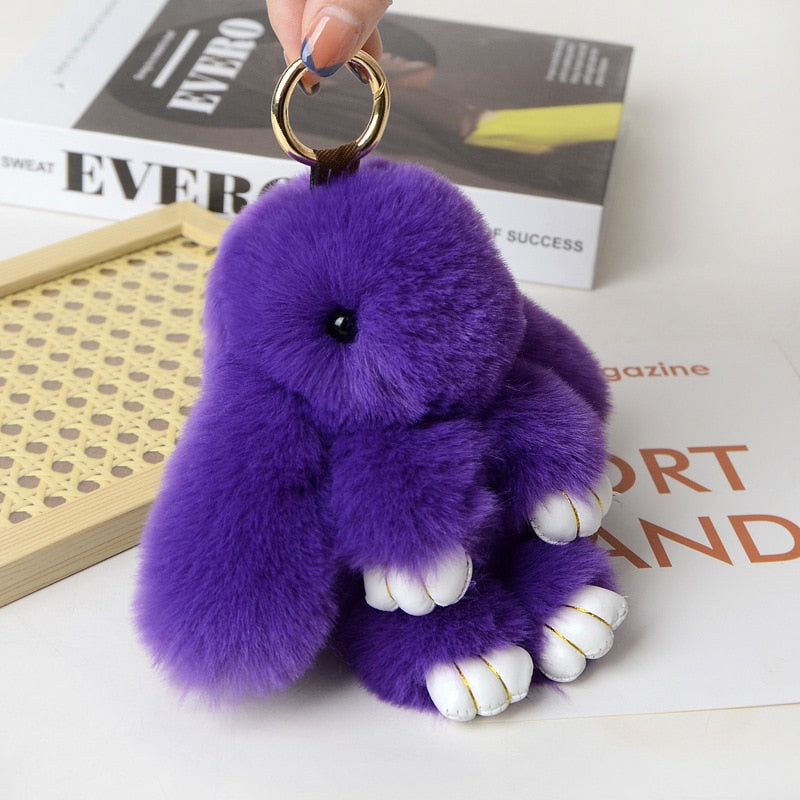 15CM Charm Real Fur Pompom Rabbit Keychain For Luxury Women Bag Men Car KeyRing Girl Gifts Cute Doll Plush Key Chains Pendent