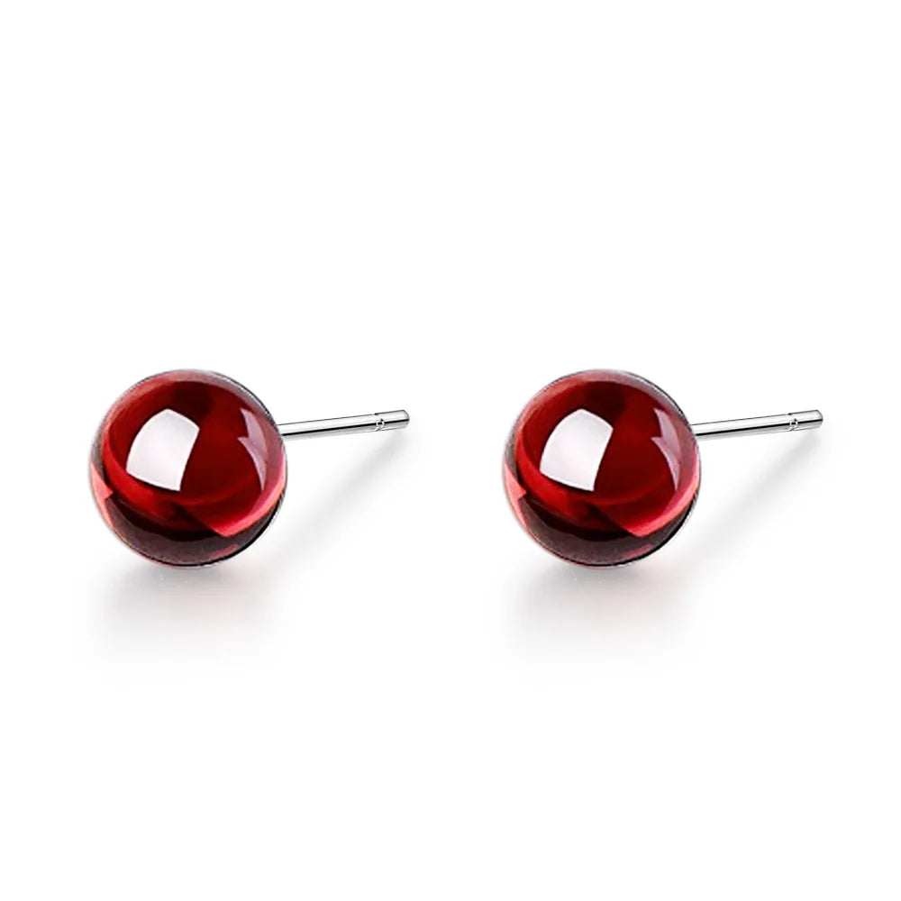 Natural Garnet Stud Earrings, 925 Silver Minimalist Everyday Jewelry