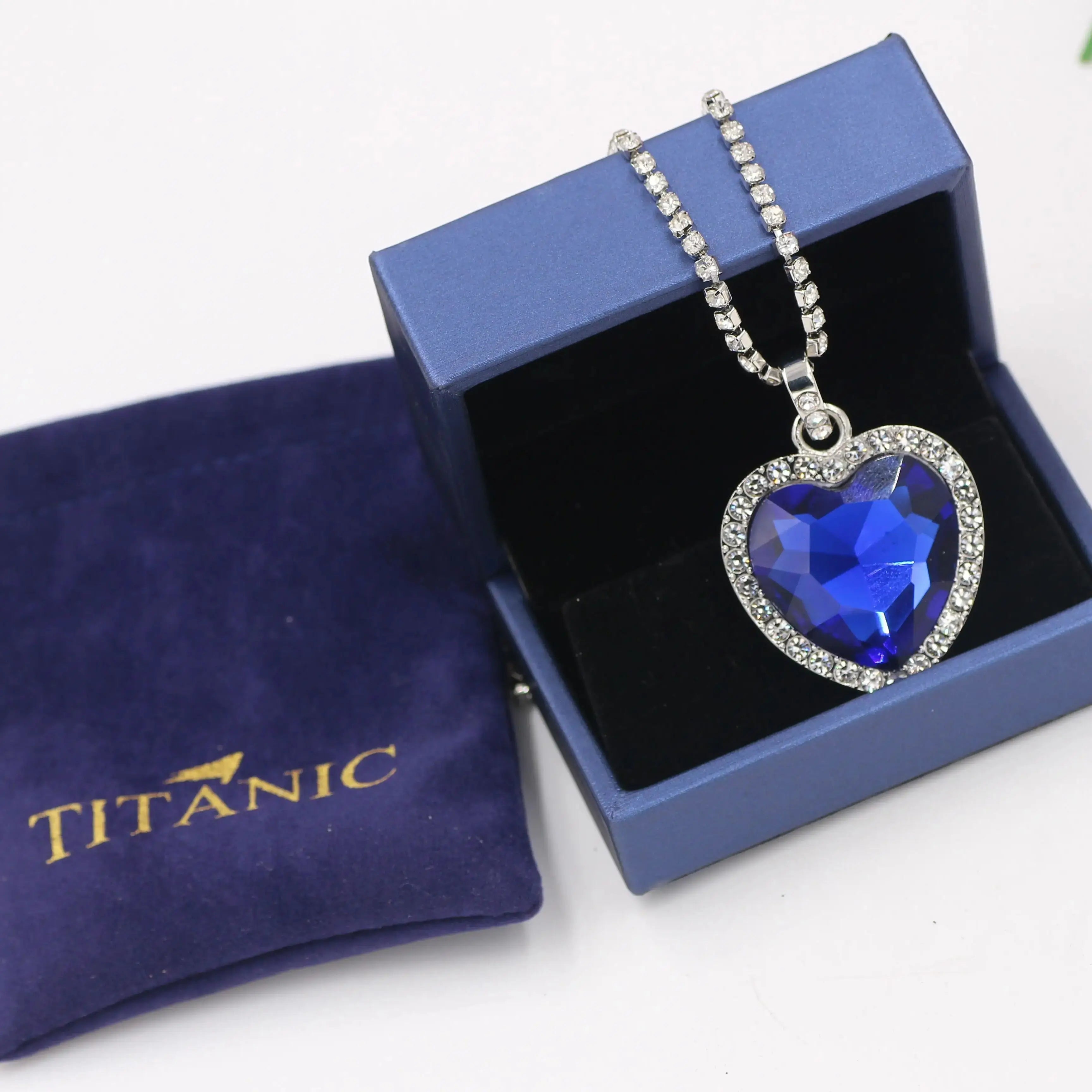 Titanic Heart of Ocean Blue Crystal Pendant Necklace, Timeless Love Amulet