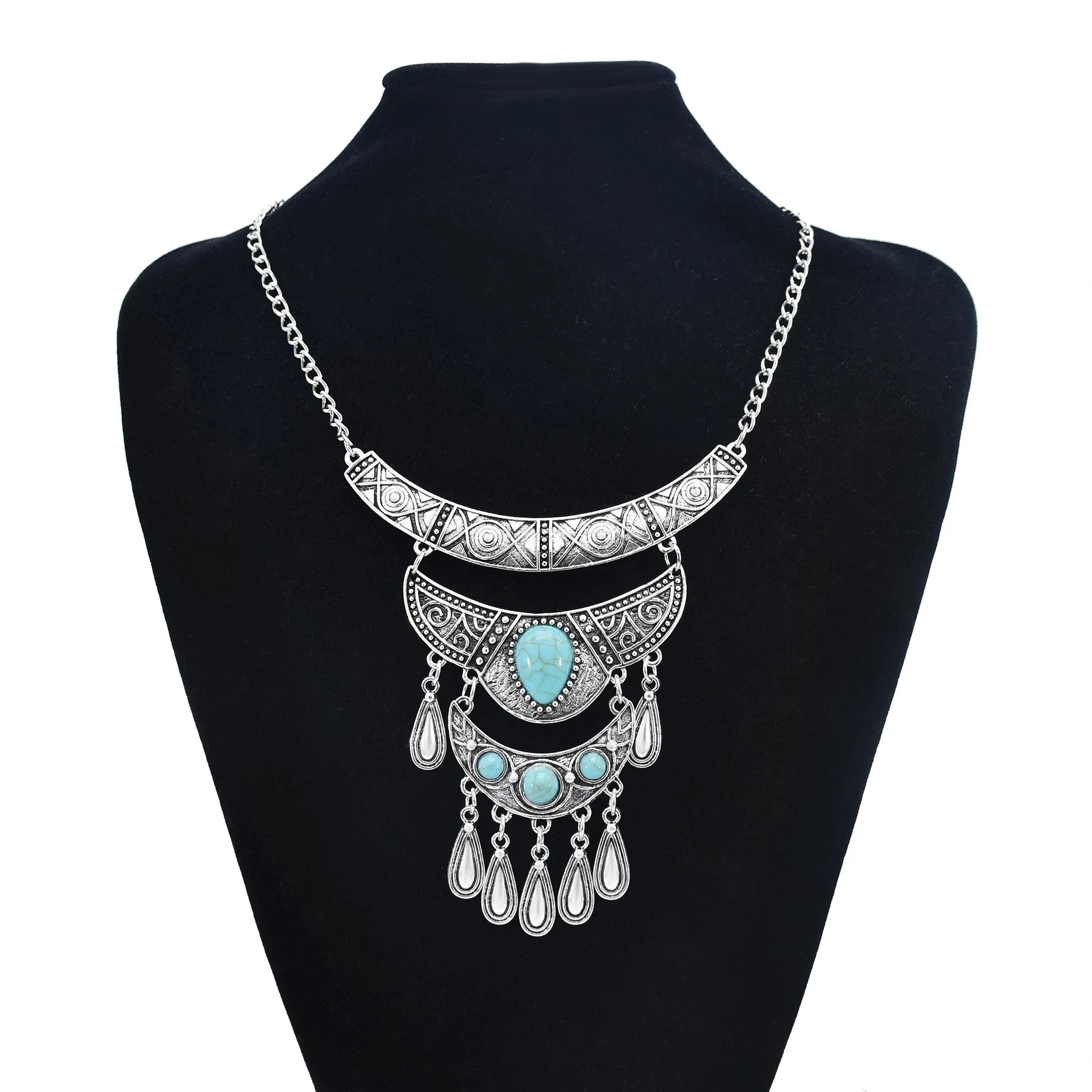 Turkish Coin Stone Tassel Bib Choker Necklace Jewelry