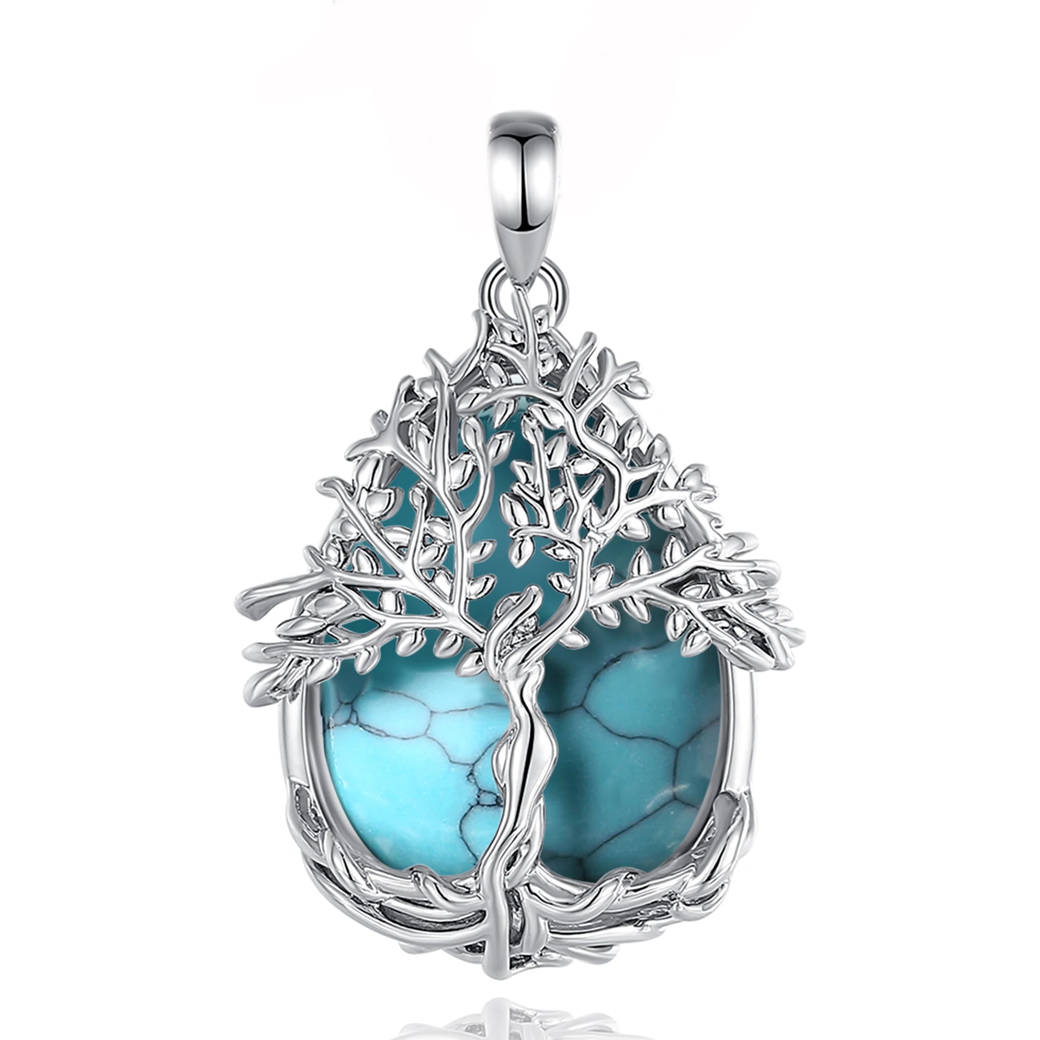 Tree of Life Multi-Crystal Pendant Necklace, Obsidian Amethyst Turquoise Healing Amulet