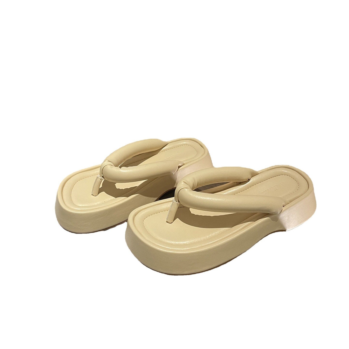 FAFA Slippers Female Summer Outside Wear 2023 New Thick Bottom Clip Toe Sandals Fashion Cream Bread Bubble Slippers Flip-flops