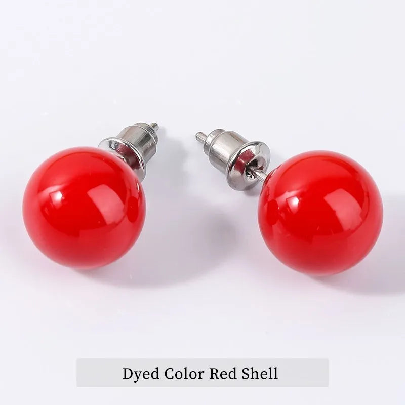 Natural Stone Agate Quartz Lapis Lazuli Tiger Eye Round Bead Stud Earrings Women Fashion Simple Stainless Steel Crystal Ear Stud - Charlie Dolly