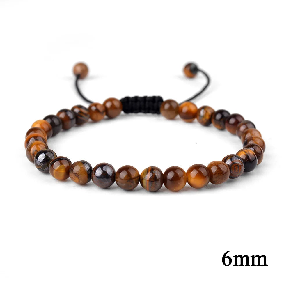 Natural Stone Beaded Bracelet — Tiger Eye, Agate & Lava