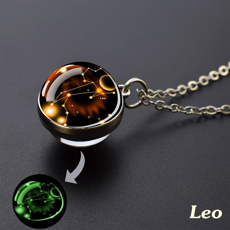 Zodiac Constellation Glow-in-the-Dark Pendant Necklace, Luminous Astrology Talisman
