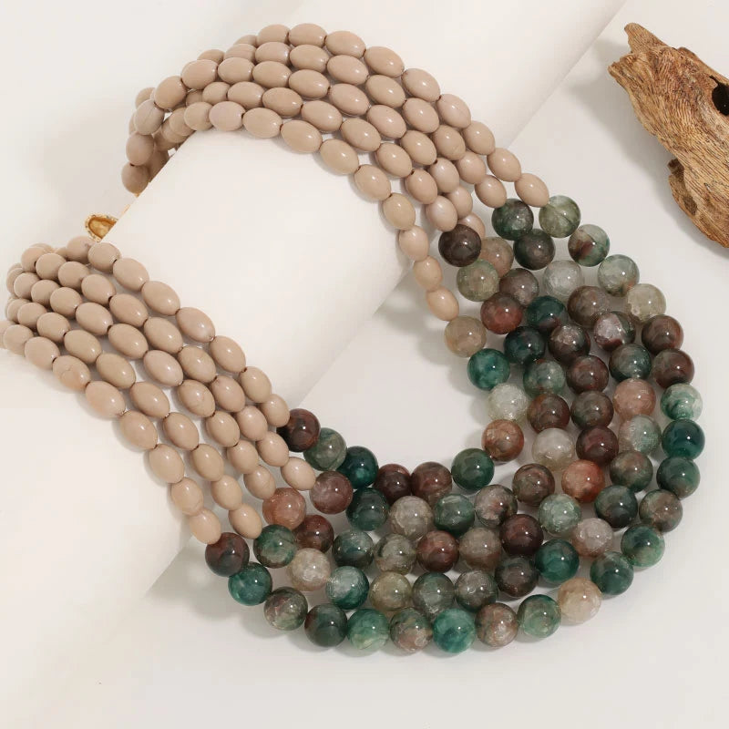 Gradient Bead Multilayer Statement Necklace Jewelry