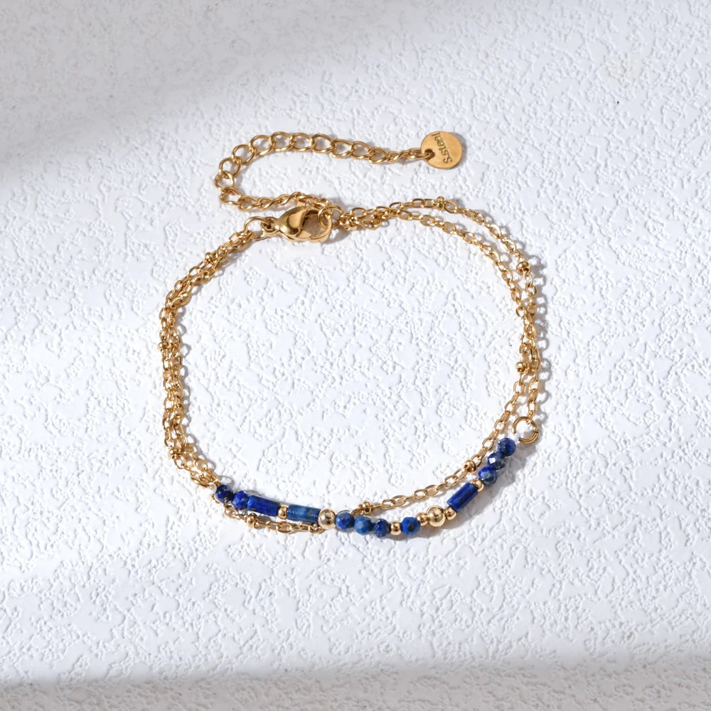 Gold Lapis Lazuli & Turquoise Chain Bracelet