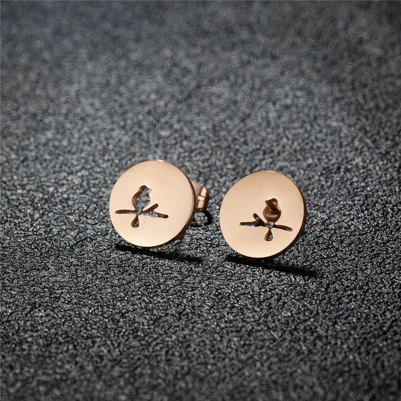 Bird On Branch Stud Earrings, Vintage Nature Boho Jewelry