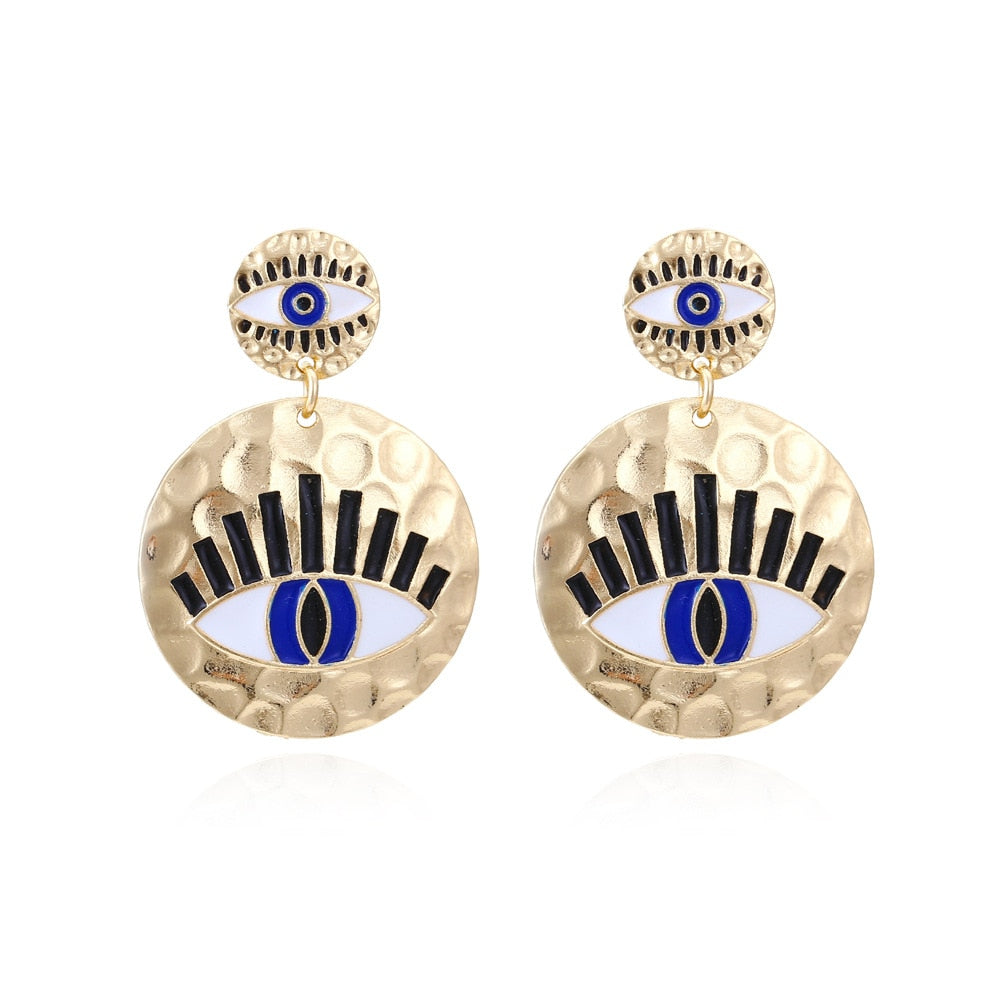 JUJIA Trendy Ethnic Love Heart Shape Evil Eye Drop Earrings For Women Vintage Statement Crystal Dangle Earring Jewelry Gift