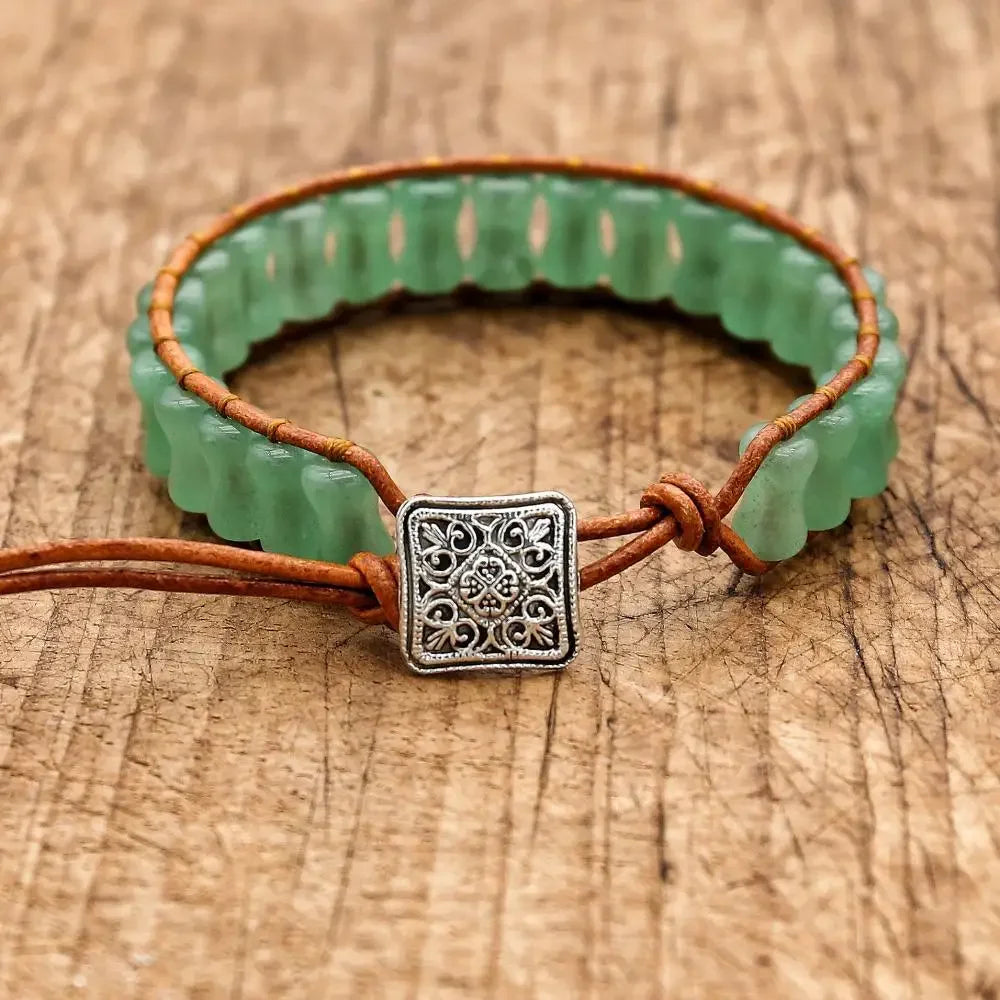 Amazonite Natural Stone Leather Wrap Bracelet