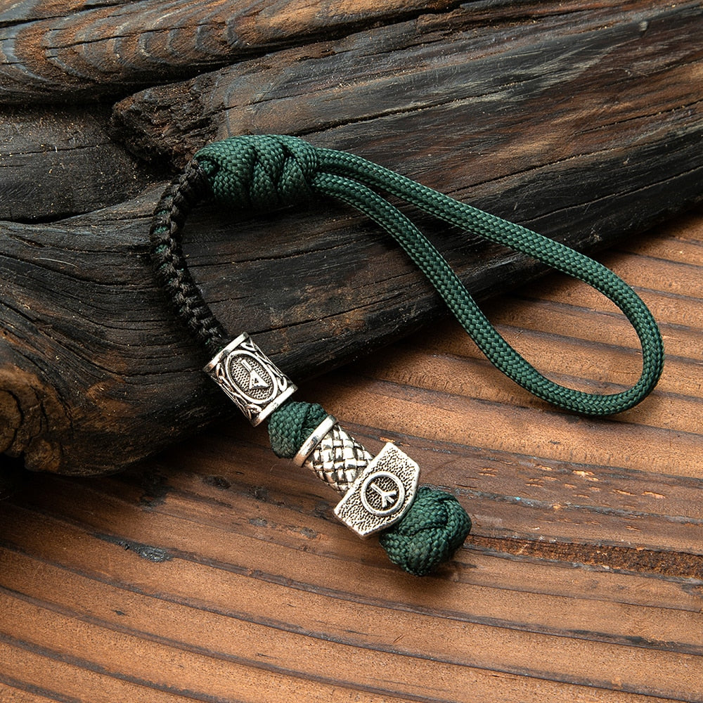 Norse Runes Beads Survival Rope Keychain Men's Lanyard Thor's Hammer Knife Pendant Keyring Car Key Accessories Handmade Jewelry