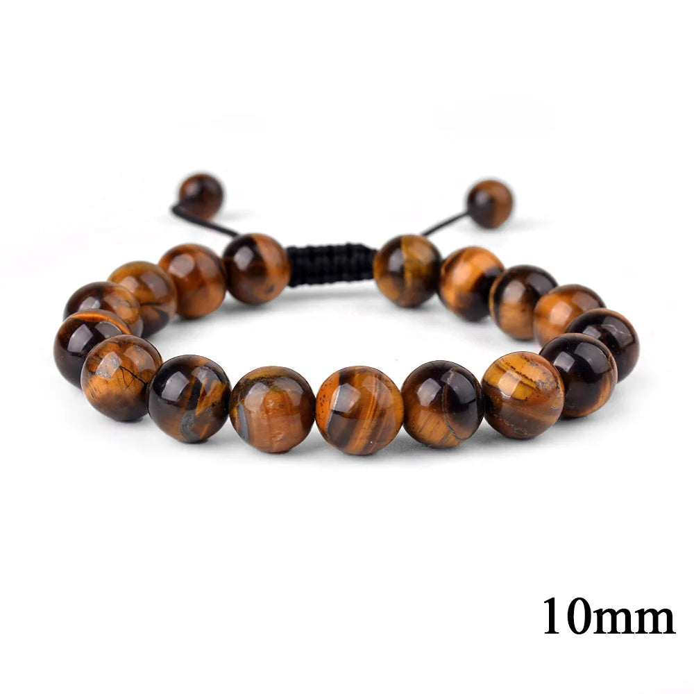 Natural Stone Beaded Bracelet — Tiger Eye, Agate & Lava